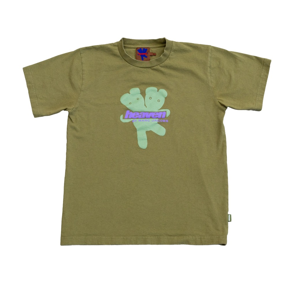 Heaven by Marc Jacobs Double Headed Bear Graphic T-Shirt Olive Green Small Y2K